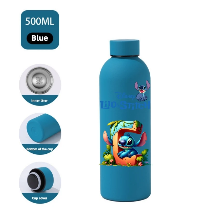 500Ml Disney Lilo Stitch ถ้วยน้ําสแตนเลสขวดน้ํากีฬามูลค่าสูงกลางแจ้งขนาดใหญ่ความจุ Camping ดื่มเครื่องมือ