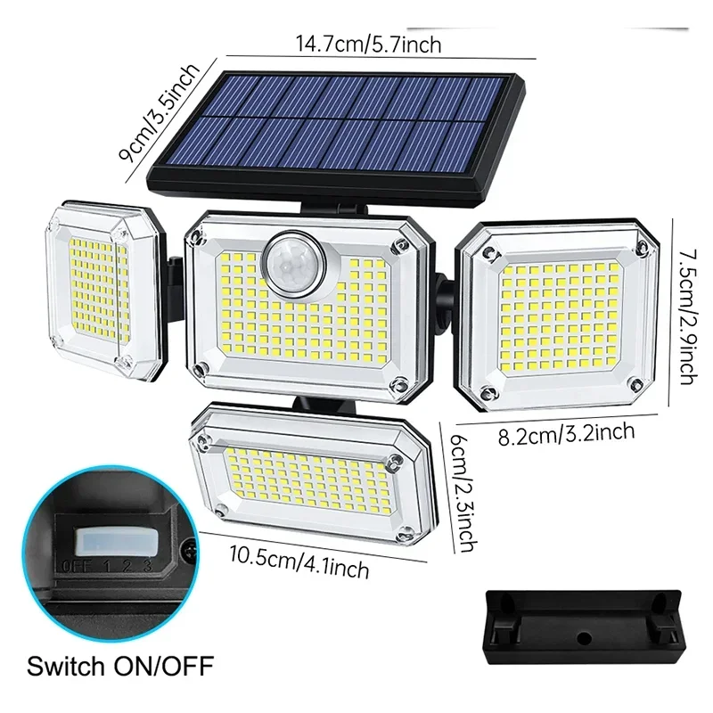 20w Solar Light 122/333led IP65 Waterproof Outdoor Indoor Solar Garden Lamp With Adjustable Head Wide Lighting Angle With 3 Mode