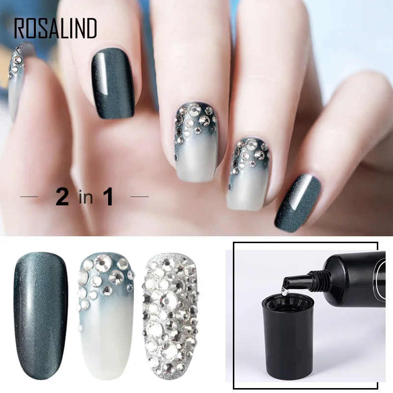 Rosalind Wash-ฟรี Top Coat Stick Rhinestone และ Top Coat 2-In-1เล็บกาวแข็งแรงสามารถ Top Coat และเพชร