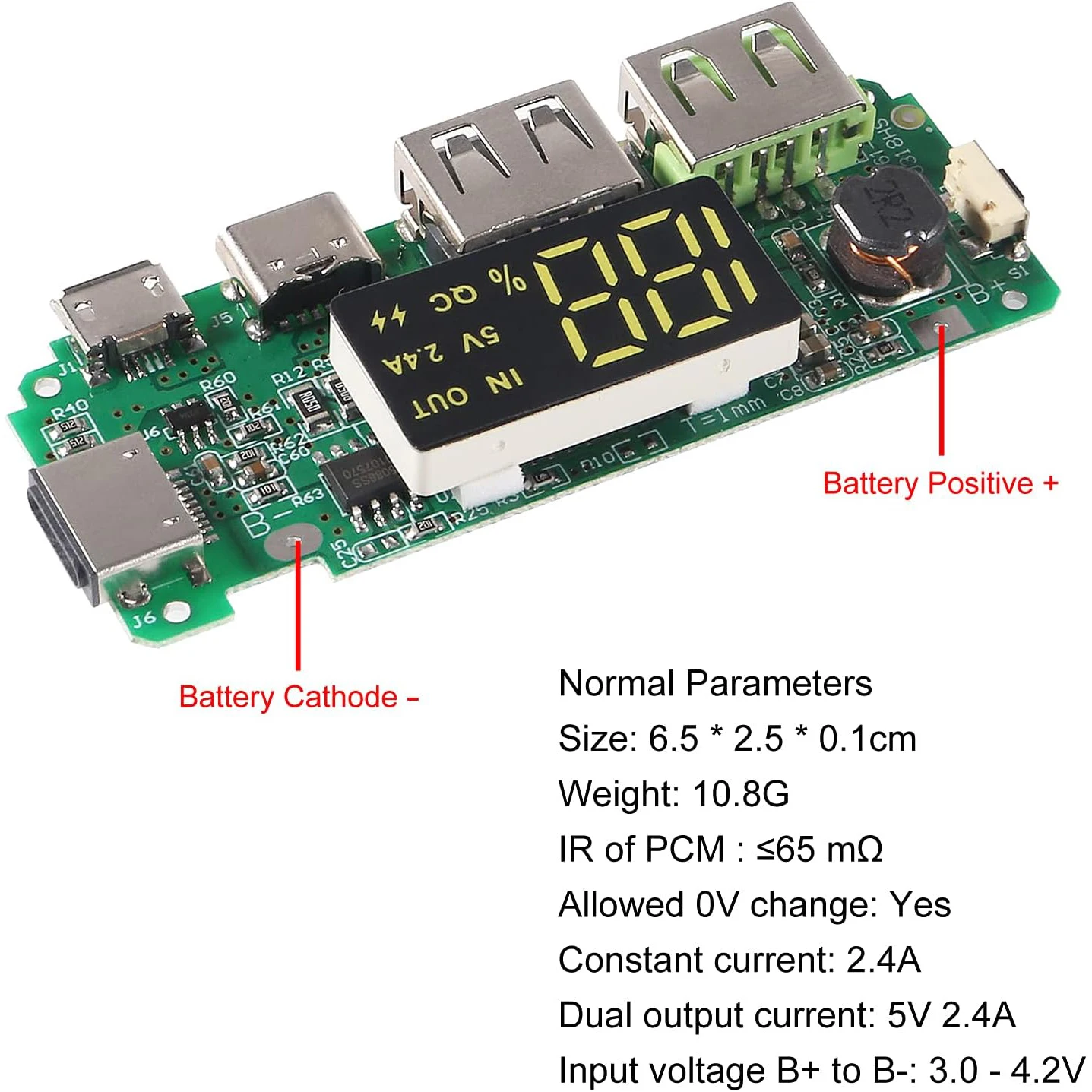 Placa de cargador de batería de litio de 3 piezas, LED, USB Dual, 5V, 2.4A, Micro/tipo-c, Banco de energía móvil, circuito de módulo de carga 18650