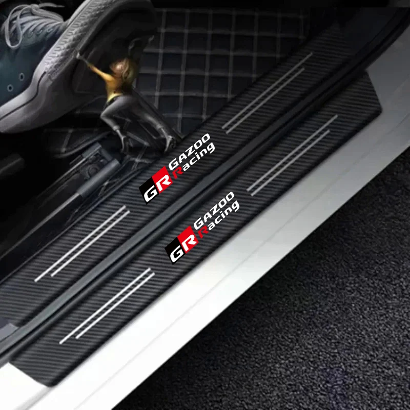 

4Pcs Car Styling 3D Carbon Fiber Threshold Sticker For Toyota Gazoo Racing C-HR RAV4 Avensis Prado Prius Auto Accessories