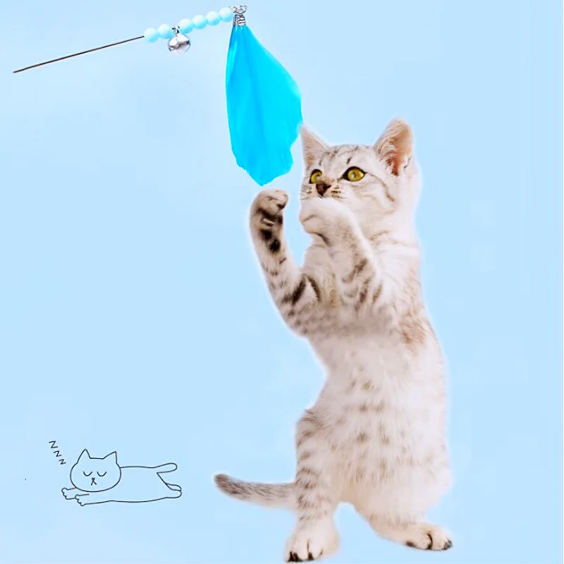 Cat Toy Feather Interactive Cat Toy Steel Wire Cats Teaser Stick Long Handle Feather Toys for Cats Training Sticks Pet Products