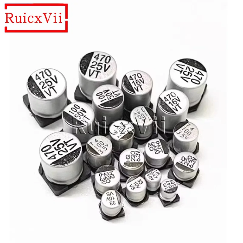 50pcs 6.3V 10V 16V 25V 35V 50V 63V 100V 400V SMD Aluminum Electrolytic Capacitor   1UF 4.7UF 10UF 47UF 100UF 470UF 680UF 1000UF