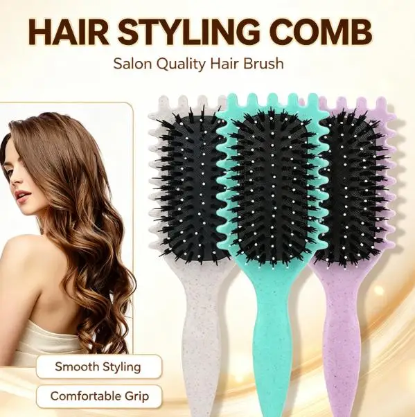 Multicolor Curly Hair Styling Brush Soft Round Bristles Tangle-Free Pain-Free Detangling Comb Shaping Curly Wave Hair Daily Use