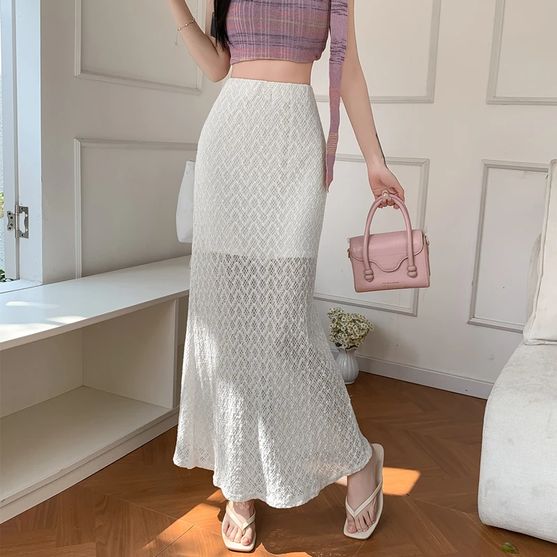 

Retro Texture Lace f Skirt Women's Base Layer Ba Split Bodycon Fi Tail Long Fairy Skirt Polyester Fiber H-Line Pure Color