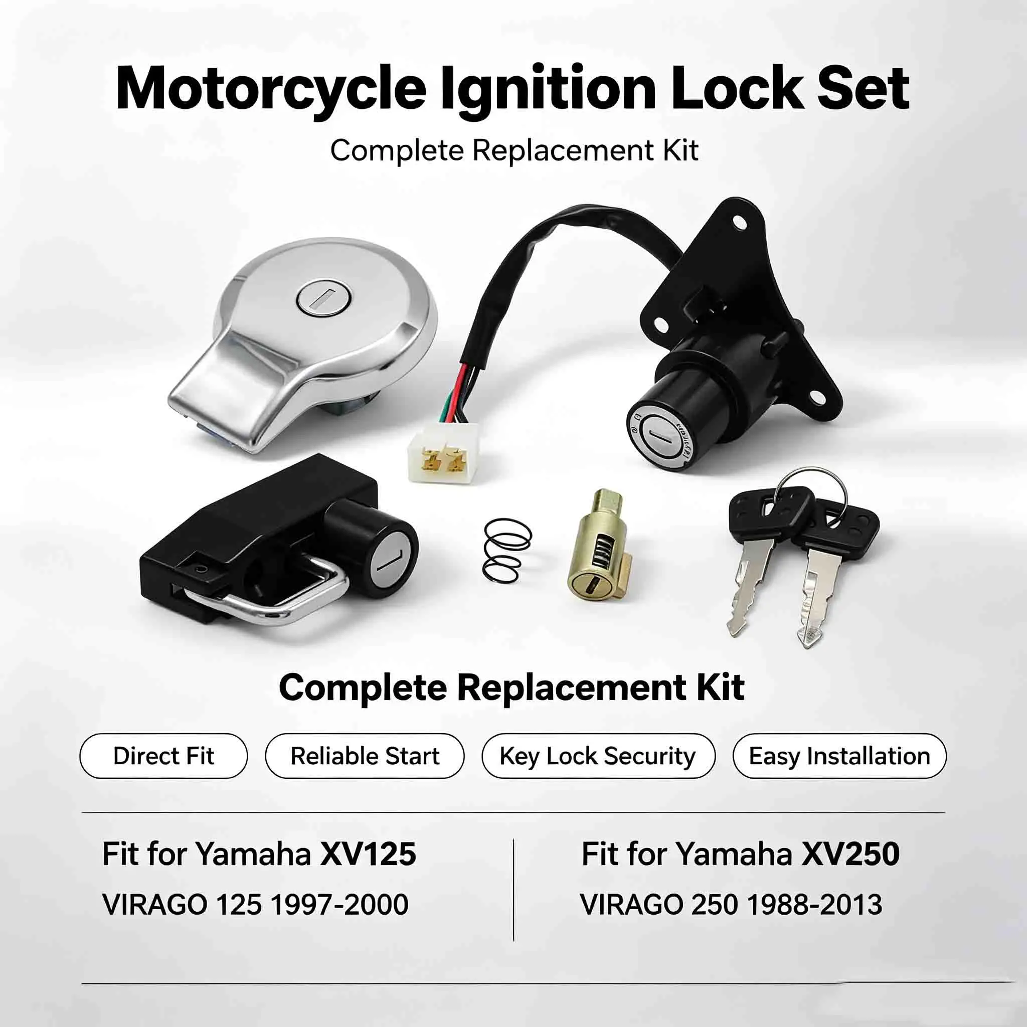 LPZ Motorcycle Gas Cap Ignition Switch Seat Lock Kit For Yamaha VIRAGO 125 250 XV125 XV250 VIRAGO XV 125 250 Accessories