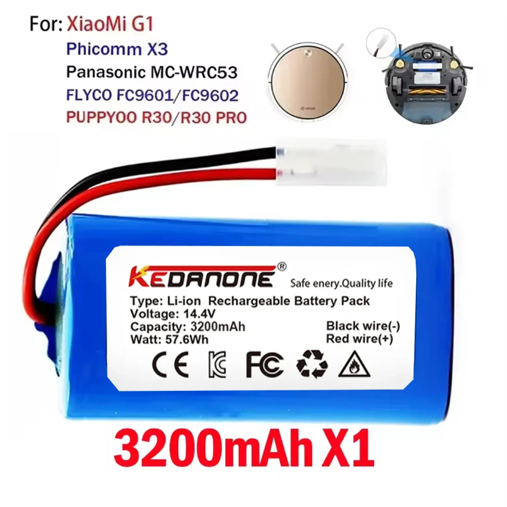 

New H18650CH-4S1P 14.4V 4000mAh Li-ion Battery Pack,For XIAOMI MIJIA Mi Robot Vacuum-Mop Essential G1 MJSTG1，SKV4136GL R30 R35