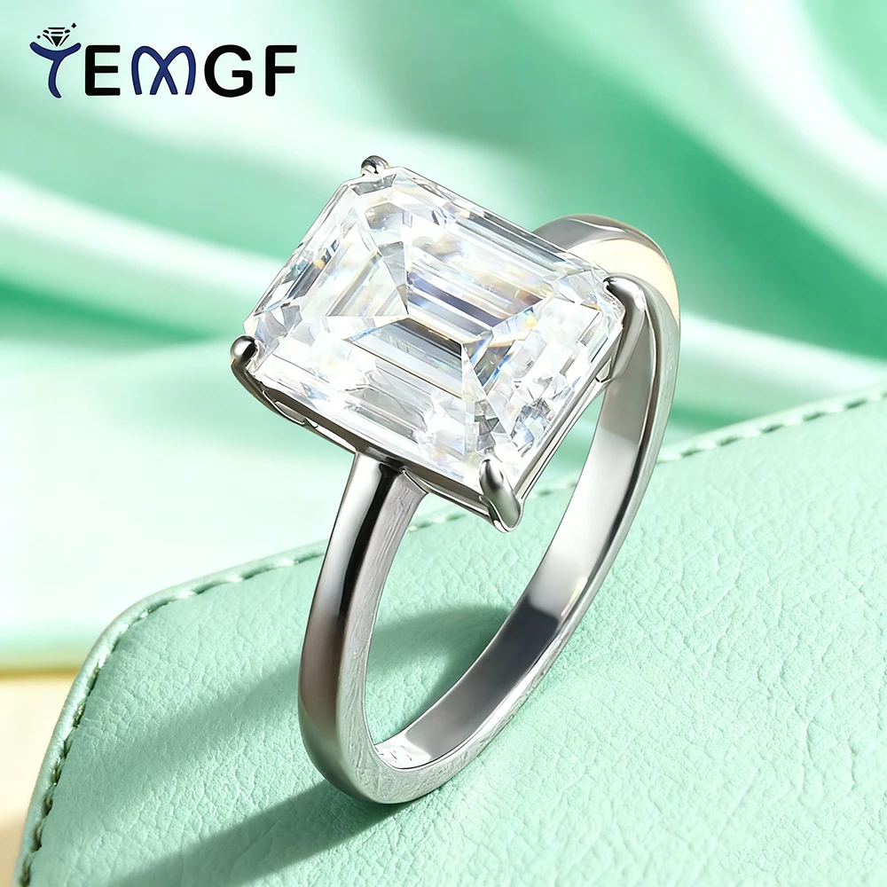 

TEMGF Moissanite Ring Emerald/Raytheon Cut GRA Certification S925 Sterling Silver for Women Fashion Sparkling Fine Jewelry Gifts