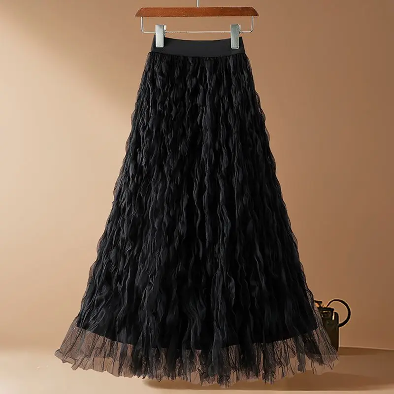 Falda de malla plisada ligera de lujo para mujer, novedad de verano, falda acampanada versátil de longitud media ajustada de cintura alta