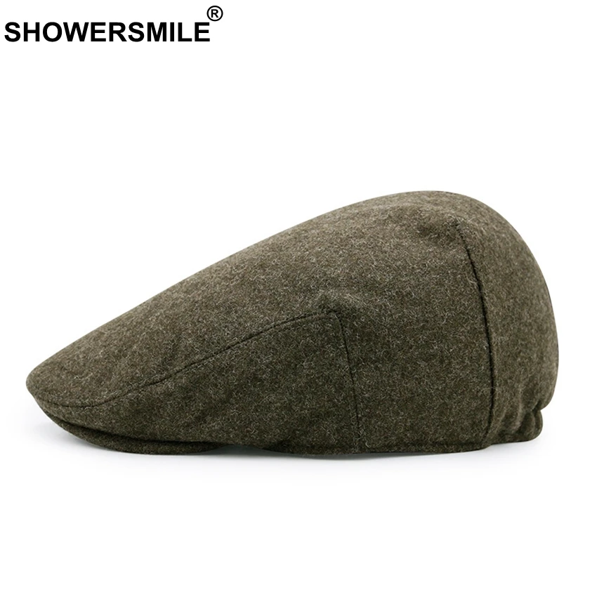 Showersmile UNISEX NAVY Xanh Cốm Nón Len Mũ Nồi Nón Nam Mùa Đông Dày Ấm Áp Lắp Mũ Nam Cổ Điển Mỏ Vịt Thường Xuân mũ Lưỡi Trai