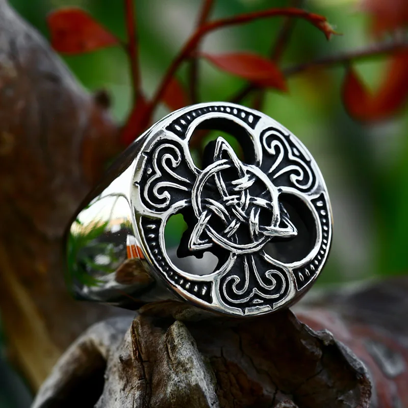 steel solider stainless steel Viking Celtic solar symbol wheel ring amulet nordic slavic pagan jewelry