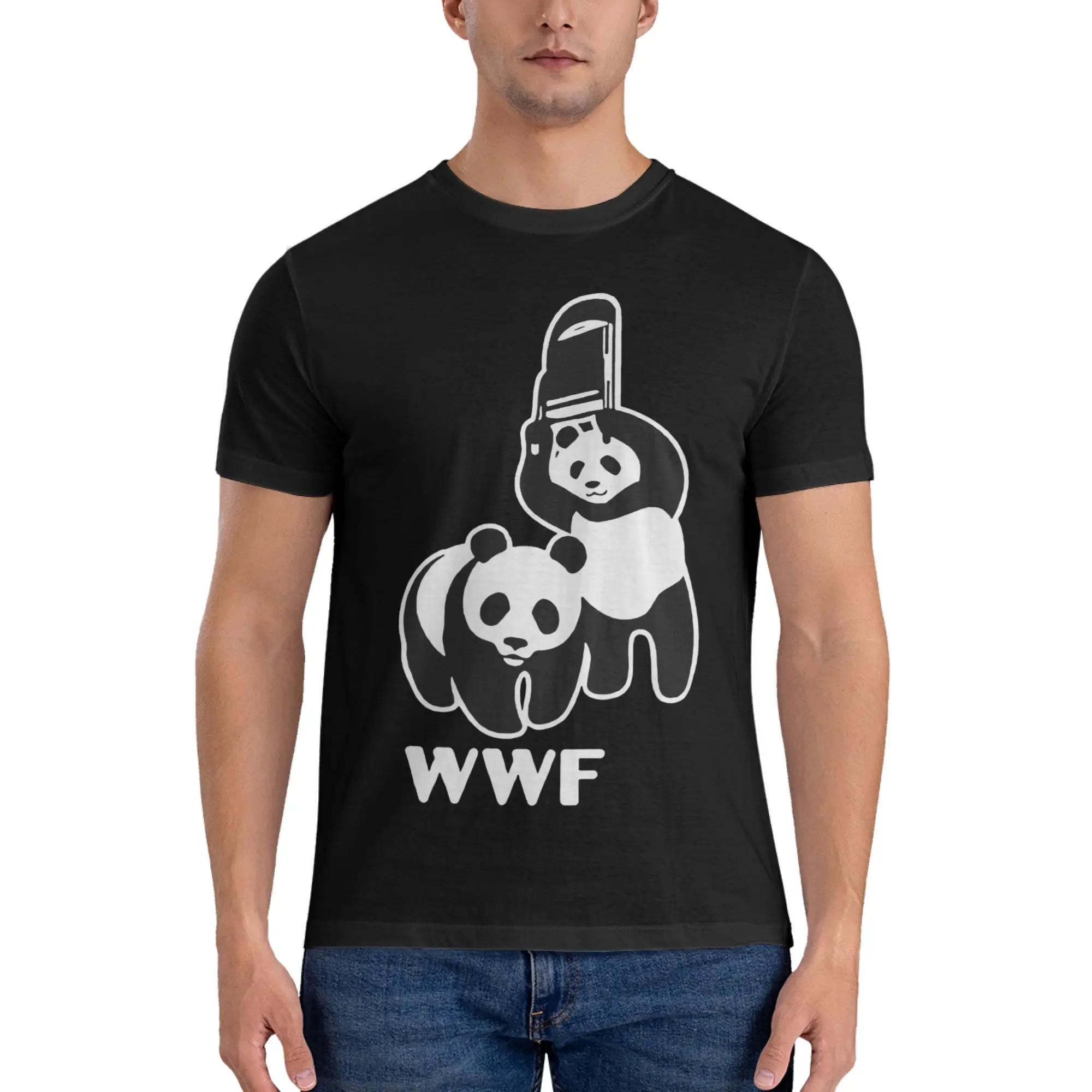 WWF Wrestling Panda 100% Cotton T-Shirt Men's T Shirts Men O-Neck Short Sleeve S-6XL