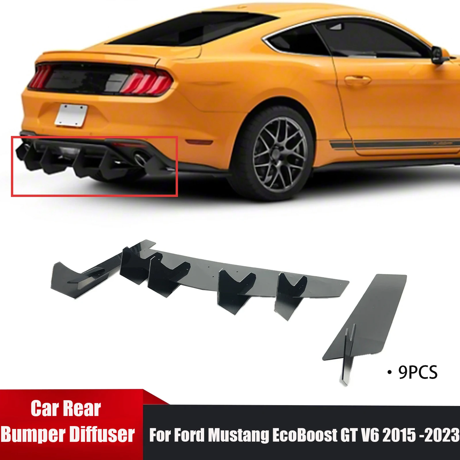 

For Ford Mustang EcoBoost GT V6 2015-2023 Rear Bumper Diffuser With Wrap Angle Car Body Kit Spoiler Splitter Black Accessories