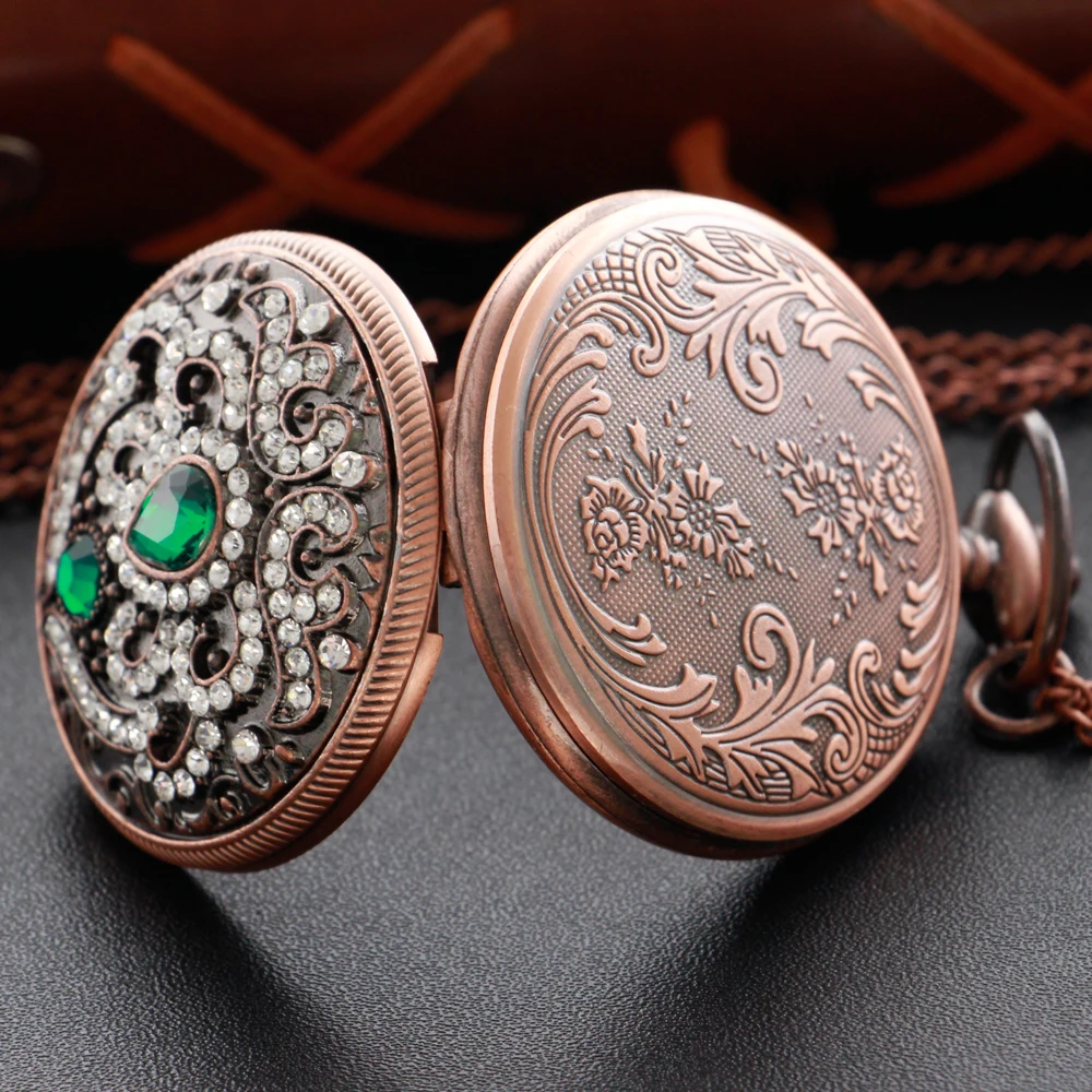 Old Emerald Men's and Women's Digital Quartz Pocket Watch Retro Fashion Necklace Jewelry Best Student Gift