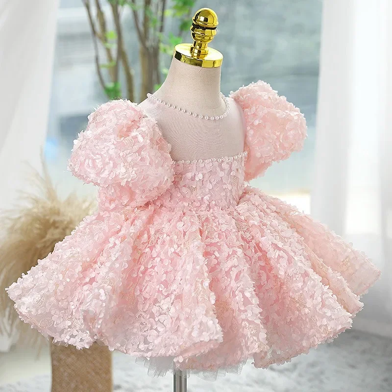 Flower Gril Dress Summer High Children's Princess Pink Sweet Wedding Little Girl Birthday Performance Wedding Party Dress Events