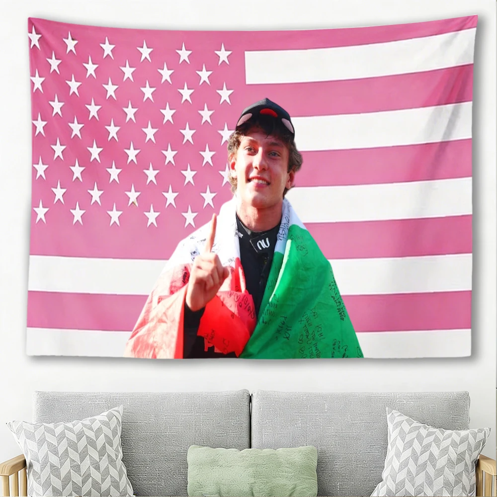Kimi Figure Wall Tapestry Pink US Flag Italian Flag Print Wall Hanging Aesthetic Home Decor for Dorm Bedroom Living Room Fan Par