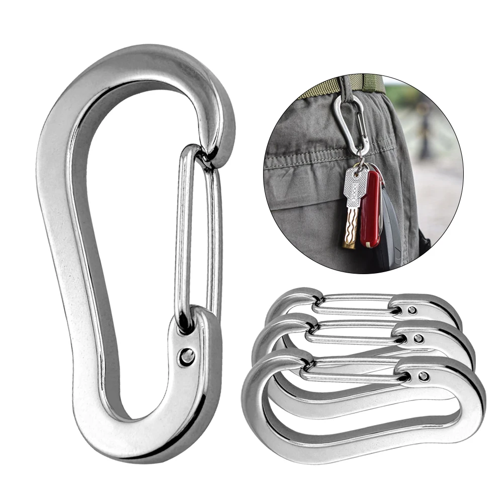 2/5pcs Stainless Steel Spring Keychain Lobster Clasp Buckle Outdoor Camping Mountaineering Buckle Mini D-type Buckle Tool Clips - Image 6