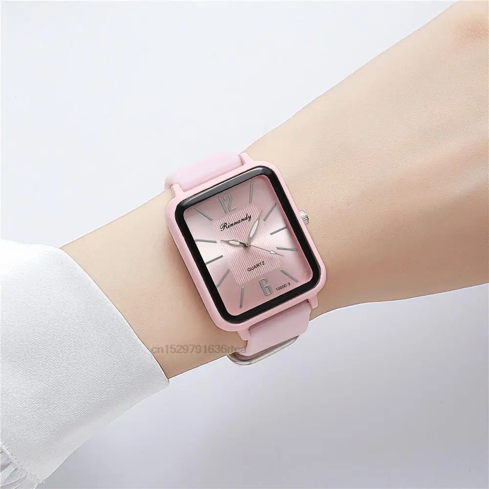 Luxury Fashion Silicone Women Watches Qualities Rectangle Quartz Wristwatches With Bracelet Simple Black White Female Clock Gift