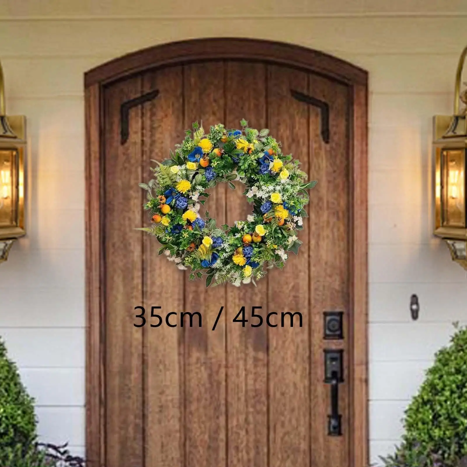 Hanging Decoration Front Door Wreath Simple Summer Flower Wreath Artificial Wreath for Outdoor Garden Farmhouse Patio Decor