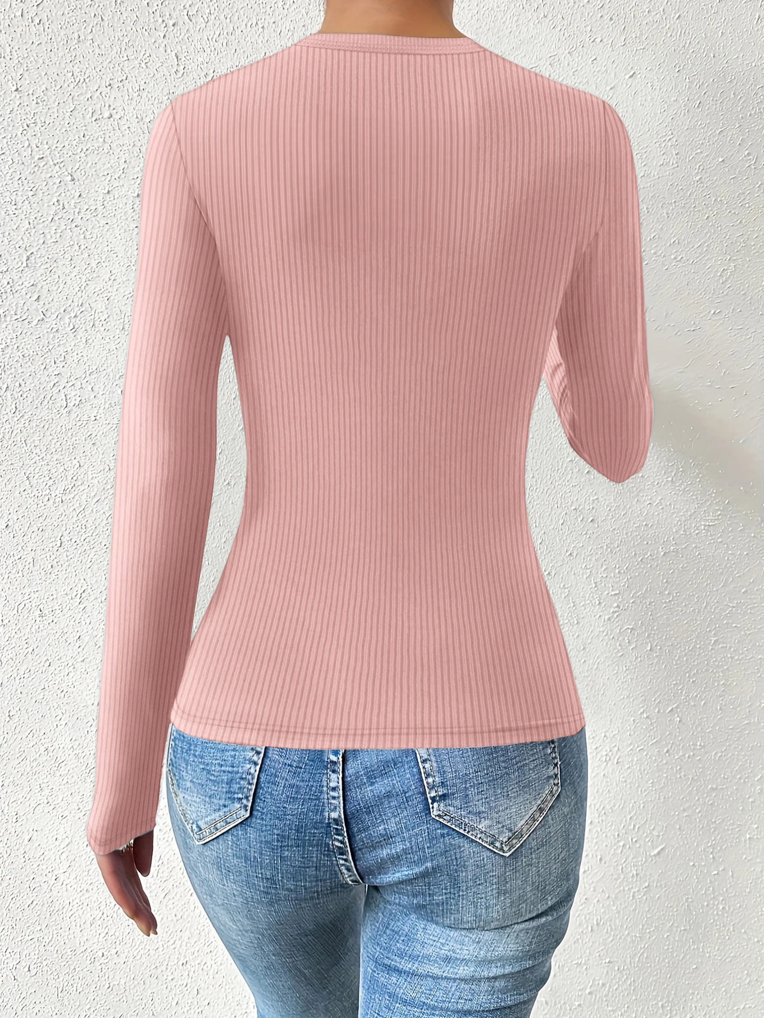 Soft Knitted Women Crew Neck Long Sleeve Tee Vertical Rib Slim Bodycon Top Y2K Casual Layering Blouse Fall Fashion Shirts