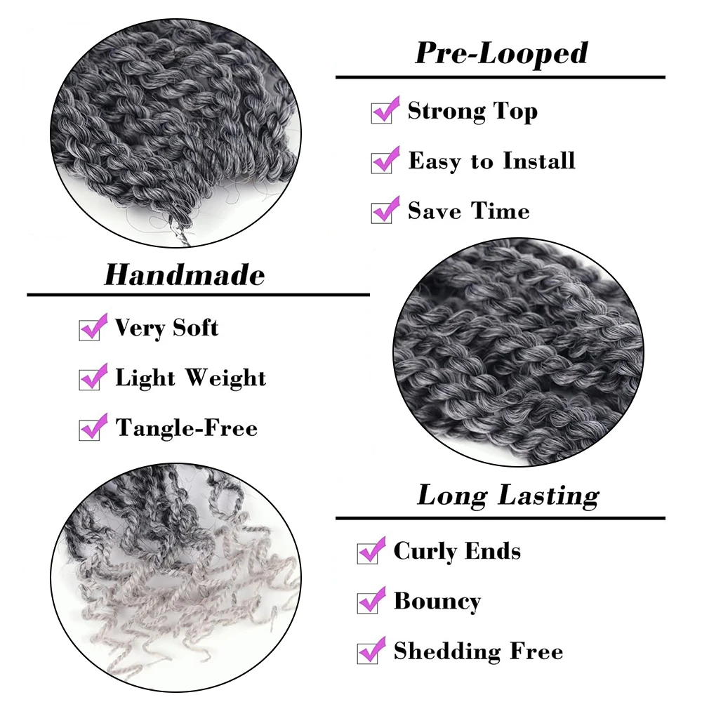 شعر كروشيه سنغالي مموج، ضفائر كروشيه قصيرة ملتوية مسبقًا مع أطراف مجعدة صناعية #3