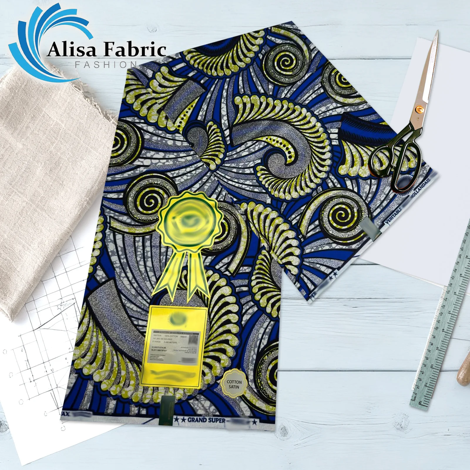 

New arrived grand super African wax dress fabric 100% cotton 6 yards Ankara 2025 wholesale for wedding decoration