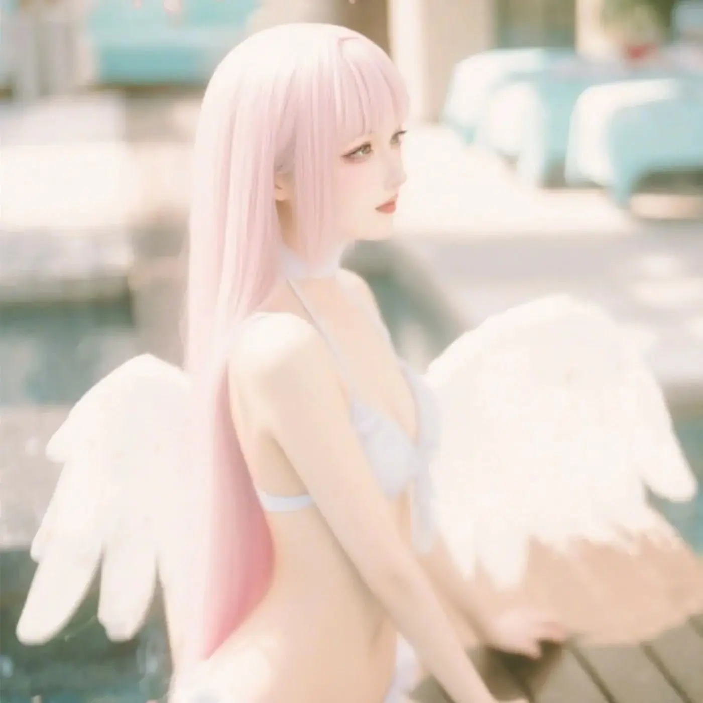 

Game Blue Archive Misono Mika Cosplay Wig 90CM Light Pink Mixed Blue Long Hair Synthetic Wig+Wig cap Party Halloween Wig