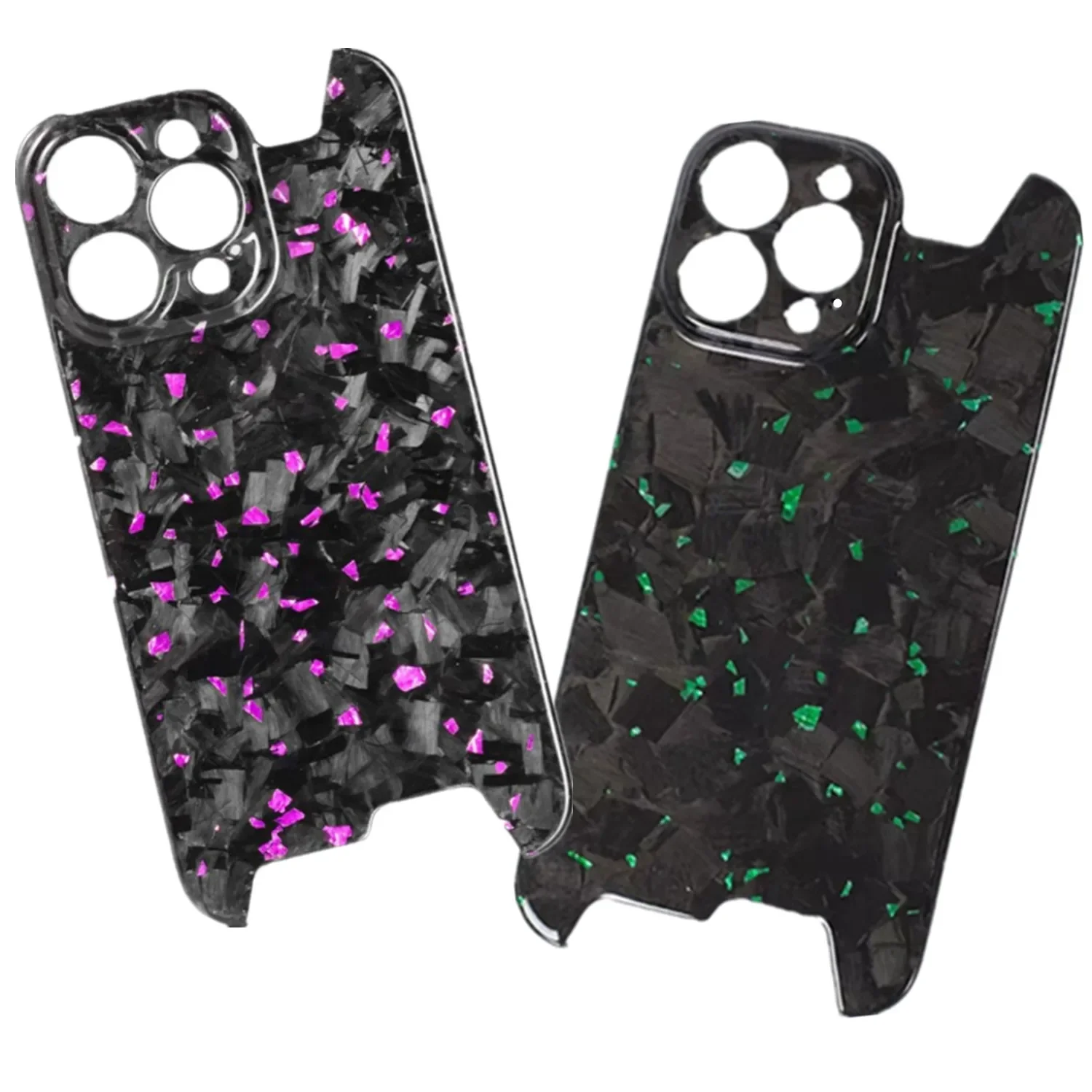 

Glossy Forged Ultra Thin Genuine Pure Carbon Fiber Cover For iPhone 15 14 16 Pro Max Glitter Bling Irregular Shockproof Case