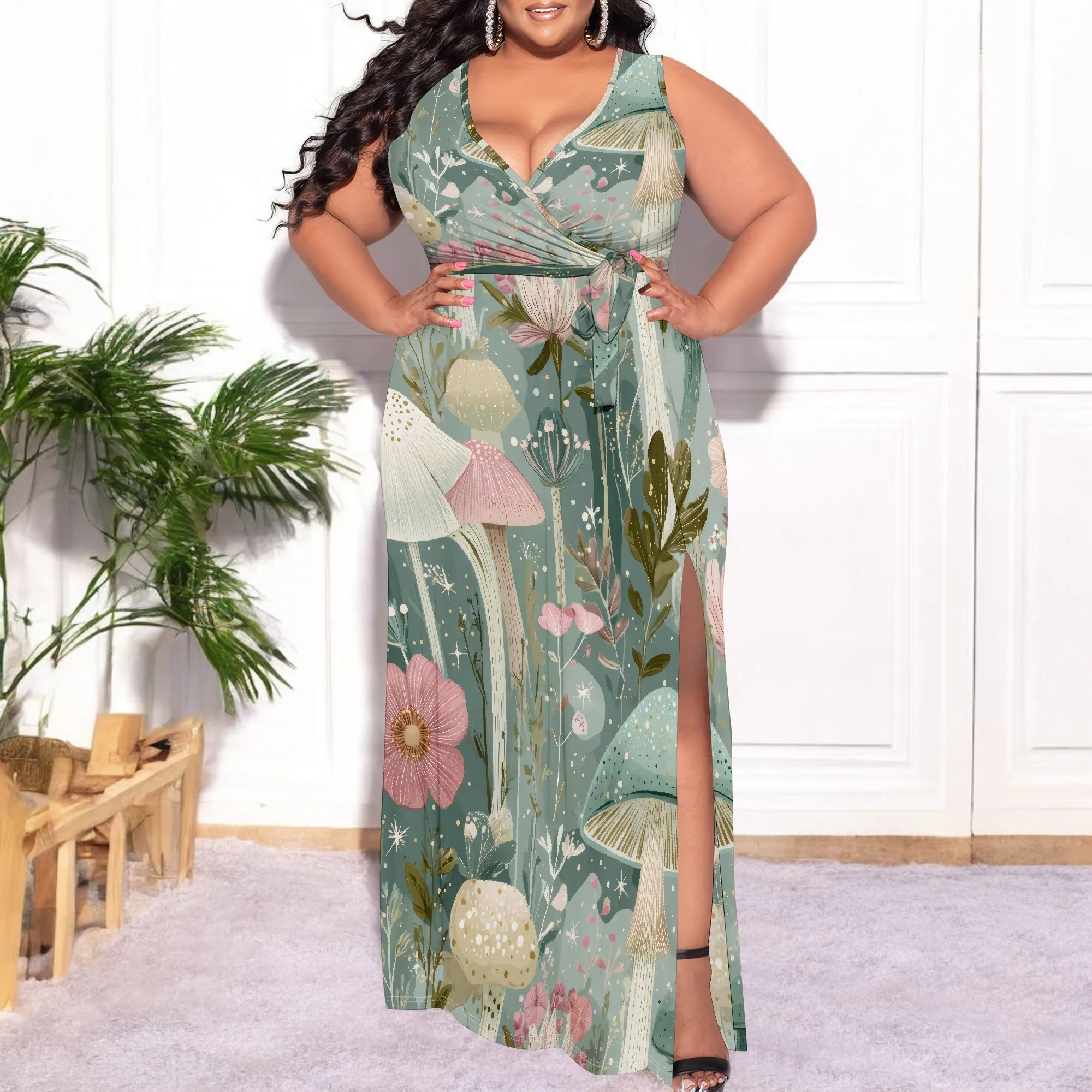 

Plus Size Sleeveless Wrap Maxi Dress for Women – Flowy Summer Outfit for Beach Vacations, Garden Picnics & Resort Days (XL–6XL)