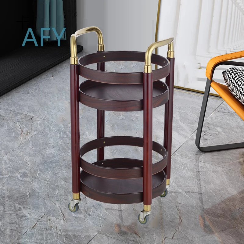 for Hotel Restaurant Tea Delivery Cart for Double-Layer Solid Wood Round Wine Cart for Cake Cart for 4S Shop Mobile Service