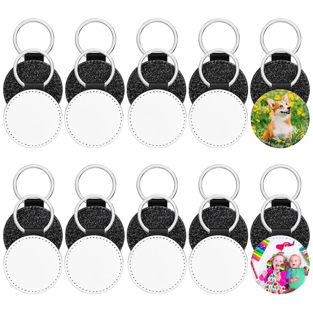 

20 Pcs Leather Keychain Blanks Bulk Sublimation Keychain Blank PU Leather Gifts Glitter Heat Transfer Keyring DIY Craft