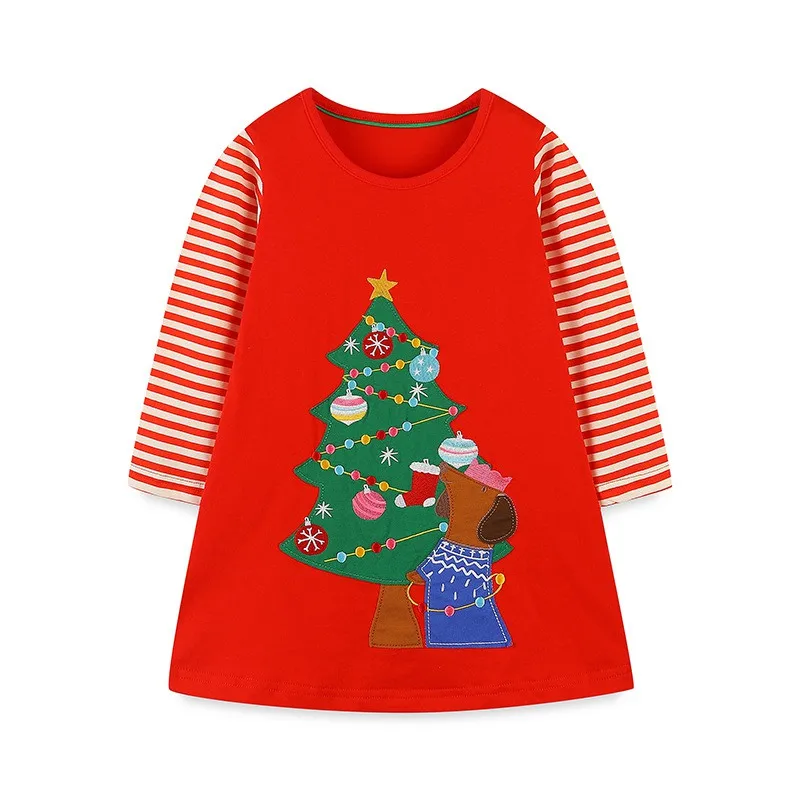

Xmas Tree Pattern Girls Dresses Autumn Spring Children's Clothes Casual Style Kids Costume Children's New Year Dress