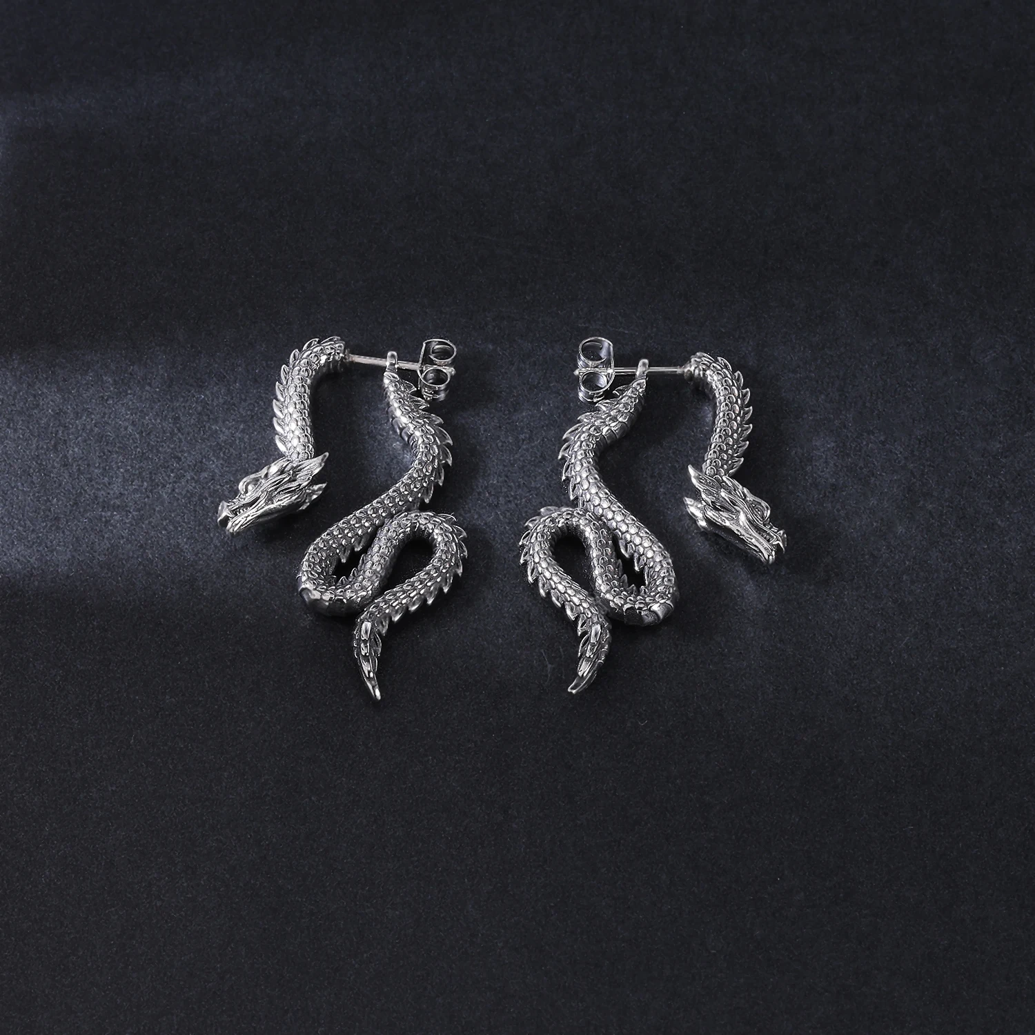 ZS 2PCS Snake Stud Earrings Drop Dragon Ear Studs Stainless Steel Punk Rock Long Octopus Earring Men Gothic Ear Snake Jewelry