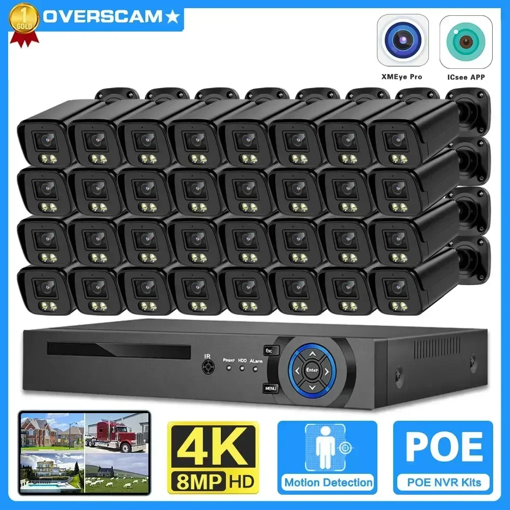 32CH POE IP Camera NVR Kit 4K 8MP CCTV-systeem Metaal Tweeweg Audio Kleur Nachtzicht Beveiliging Surveillance CCTV Camerasysteem