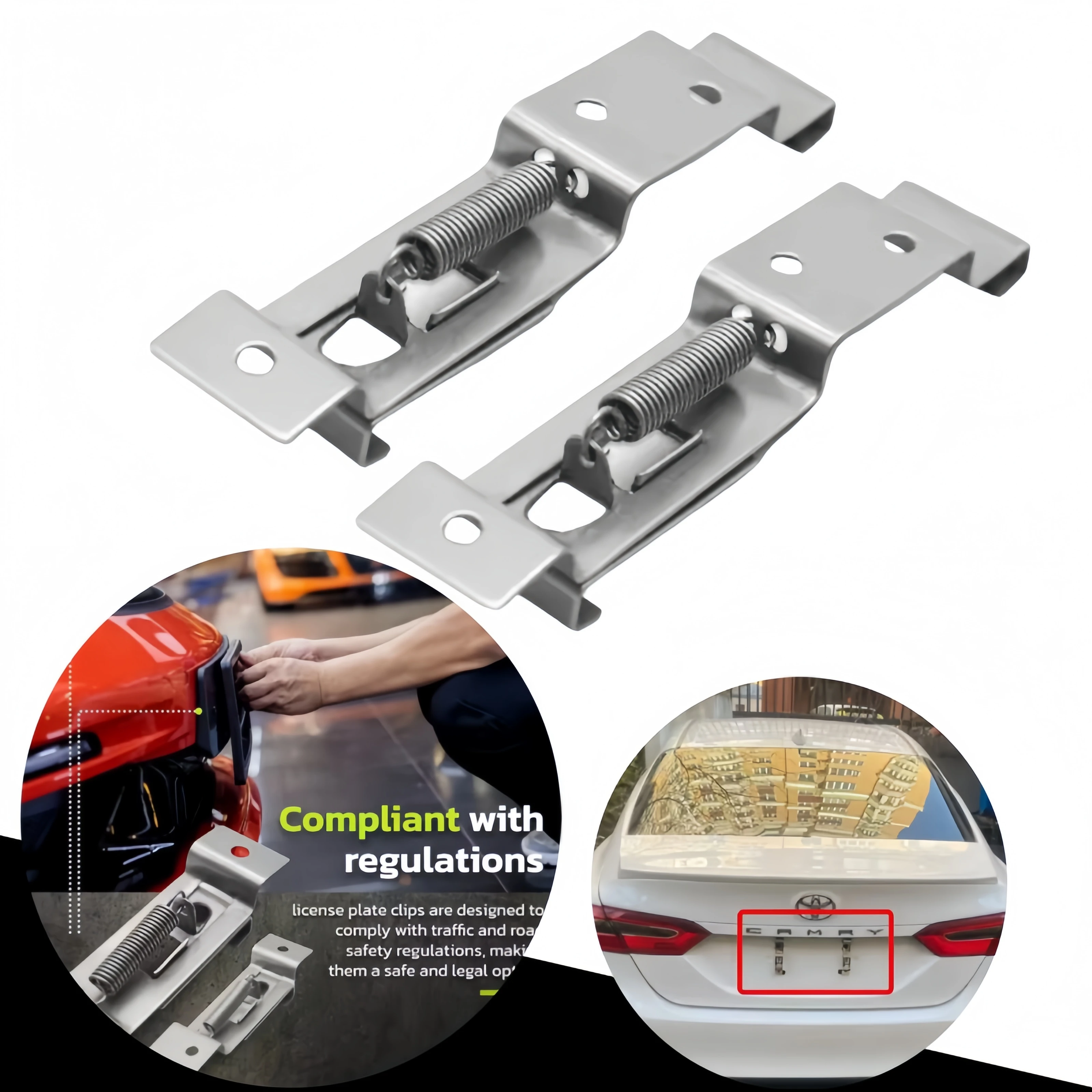 License Plate Holder Rectangular Stainless Steel Spring Loaded Car Number Plate Clamps Trailer Truck Clips for Secure Mounting