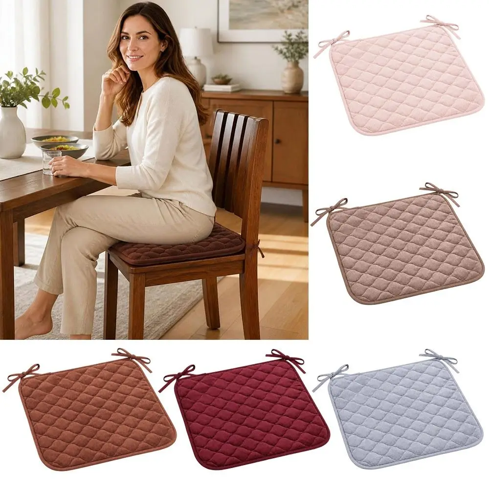 New 45x45cm Chair Seat Cushion Soft Padding Quilted Surface Dining Chair Pad Tie Straps Thickened Square Seat Pad Kitchen Chairs