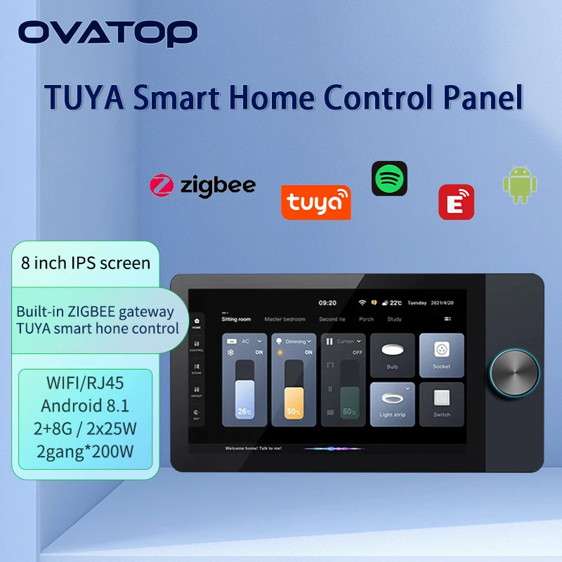 Multi-function TUYA smart home controls panel touch screen with Zigbee Gateway audio in wall amplifier WIFI Android music system