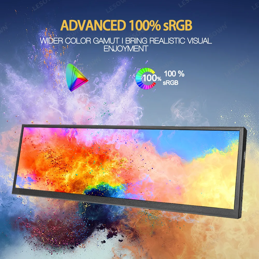 

LESOWN 14.1 Inch 1920x550 PC Hardware Monitor 100% sRGB Metal VESA Status Dashboard with Type-C for AIDA64 Gamer Desktop