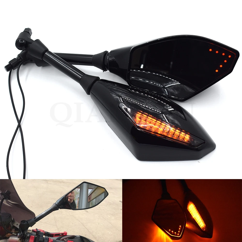 Motorcycle Rearview Mirrors Black With LED Turn Signal Integrated Mirrors For Yamaha FZ6 FAZER FZ6R FZ8 MT-07 FZ-09/MT-09/SR