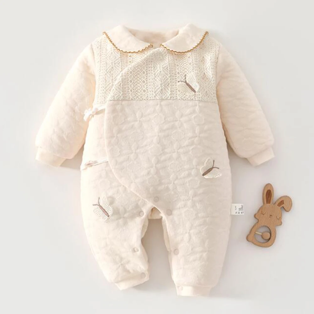 

Детская зимняя одежда, стеганый комбинезон для девочек, утепленные зимние комбинезоны с воротником «Питер Пэн» на Рождество и День Благодарения