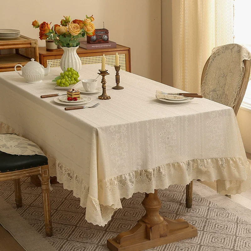 Retro Lace Tablecloth Dust-Proof Heat-Insulating Fabric Cover Beautifying Coffee Table Decorative Cloth