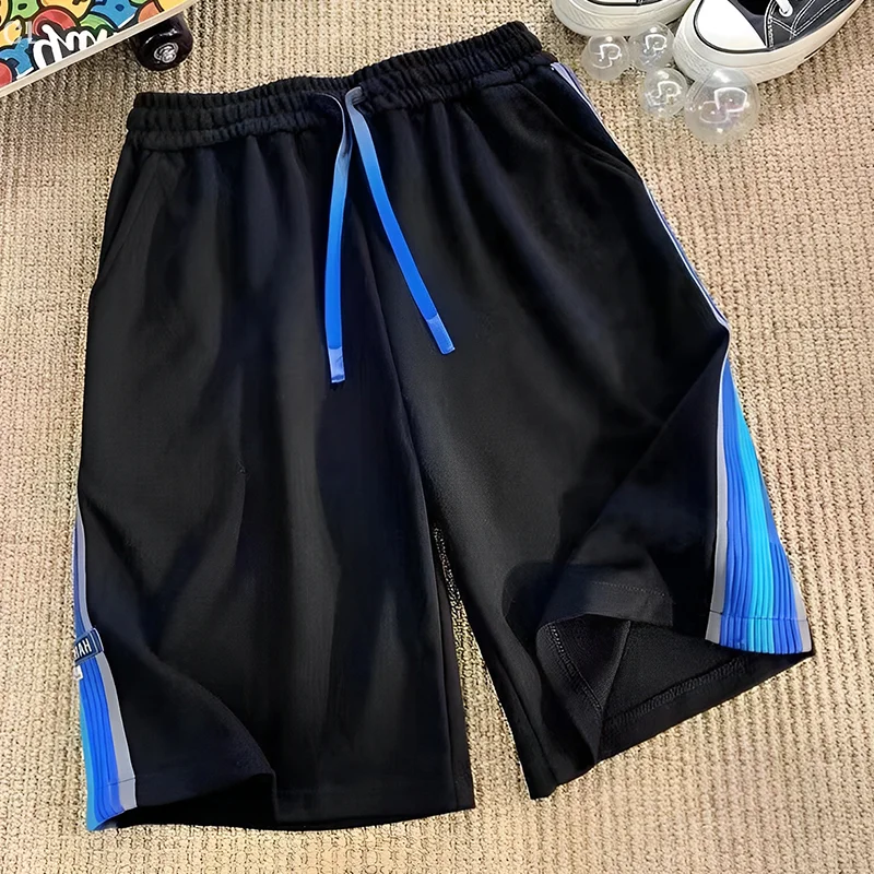 

Новые полосатые шорты в стиле Харадзюку, уличная одежда, широкие шорты большого размера, летние корейские мешковатые спортивные шорты с высокой талией