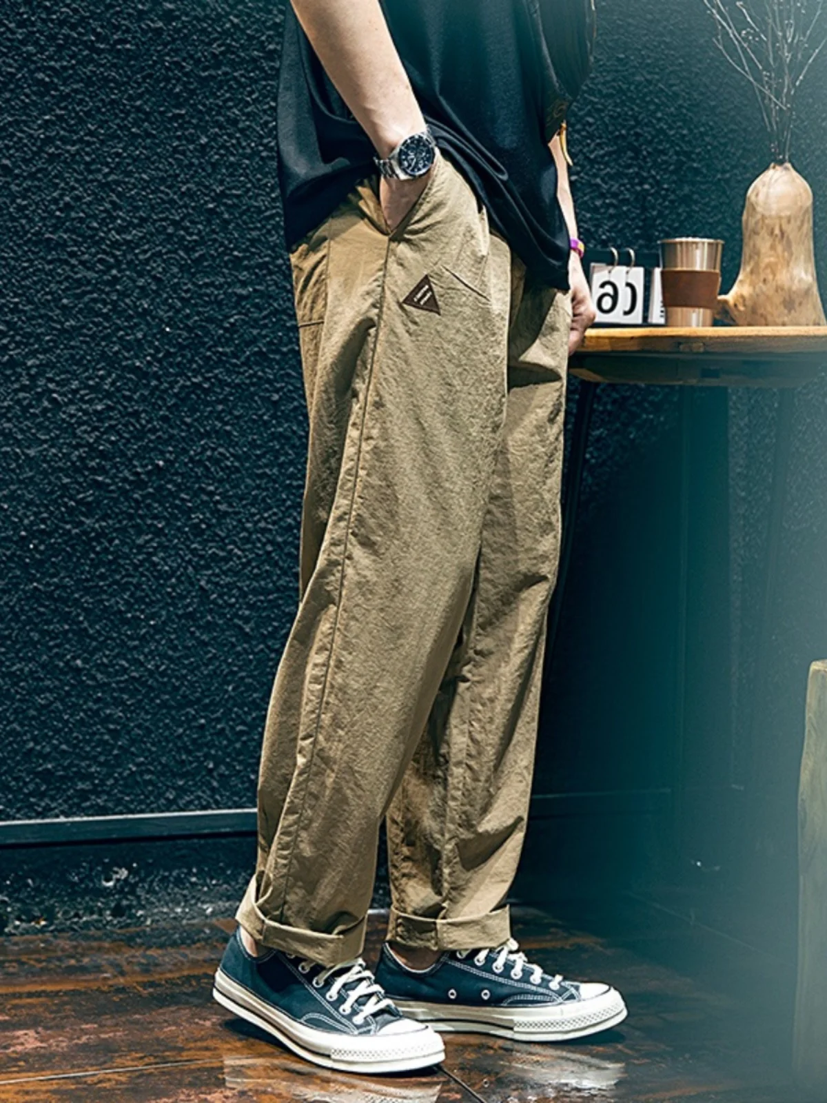 

American Sle Thin Casual Pants for Men Loose Straight Leg Summer Spring Ice Silk Qui Dry Youthful Vitali Pure Color Lon...