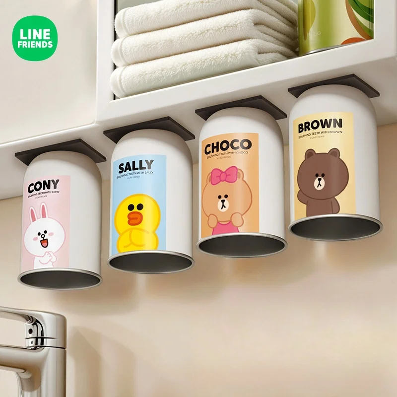 LINE FRIENDS Home Taza de cepillado de dientes magnética marrón Cony Choco pareja Control de agua de acero inoxidable taza para enjuague bucal a prueba de polvo regalos