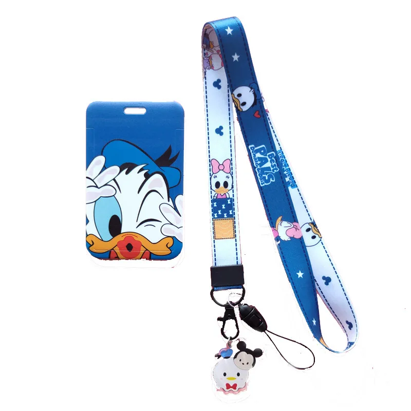 Disney Kawaii ID Card Cover Donald Duck cartoni animati Student Campus Card Cover e cordino regali porta carte di credito portatili all'aperto