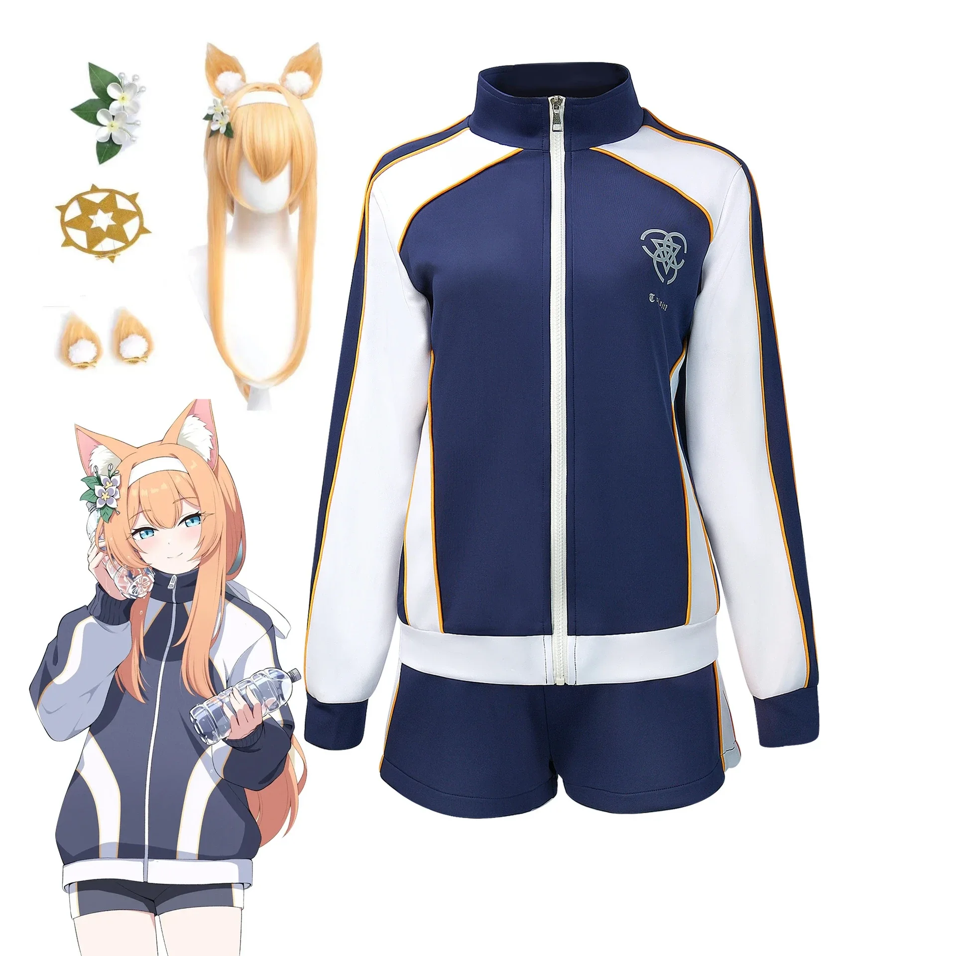 Game Blue Archive Iochi Mari Cosplay Costume Halloween Role Play Women Girls School Gym Uniform Full Suit Blue Coat Shirt Shorts