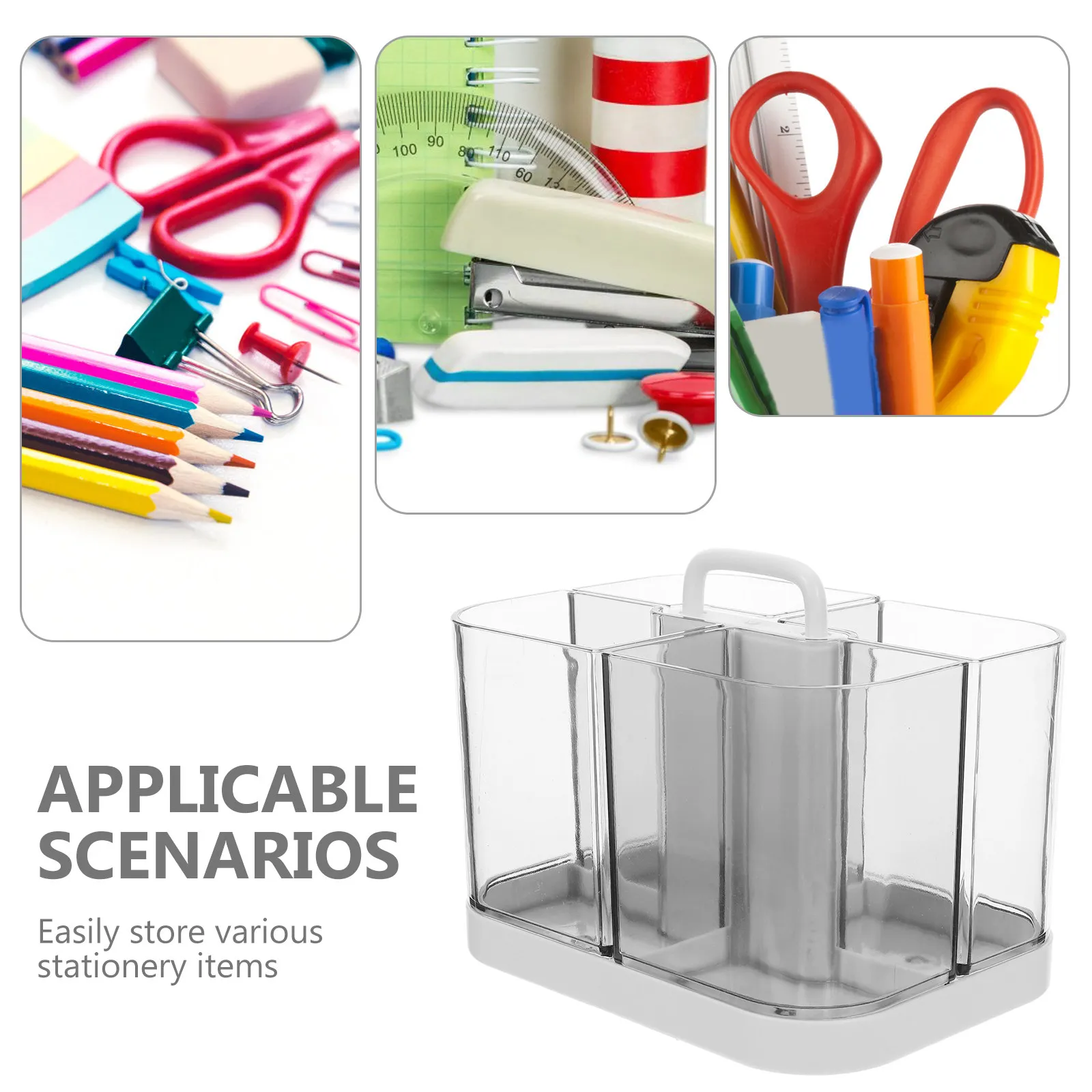Multifunctional Desktop Organizer Stackable Caddy With Handle Transparent Portable Design For Office Stationery Art Supplies