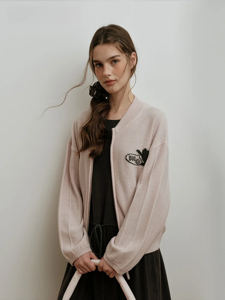 

Мягкий шерстяной вязаный свитер Moonmoi с узором, круглым вырезом и двойной молнией, повседневная женская верхняя одежда, комфортная и теплая