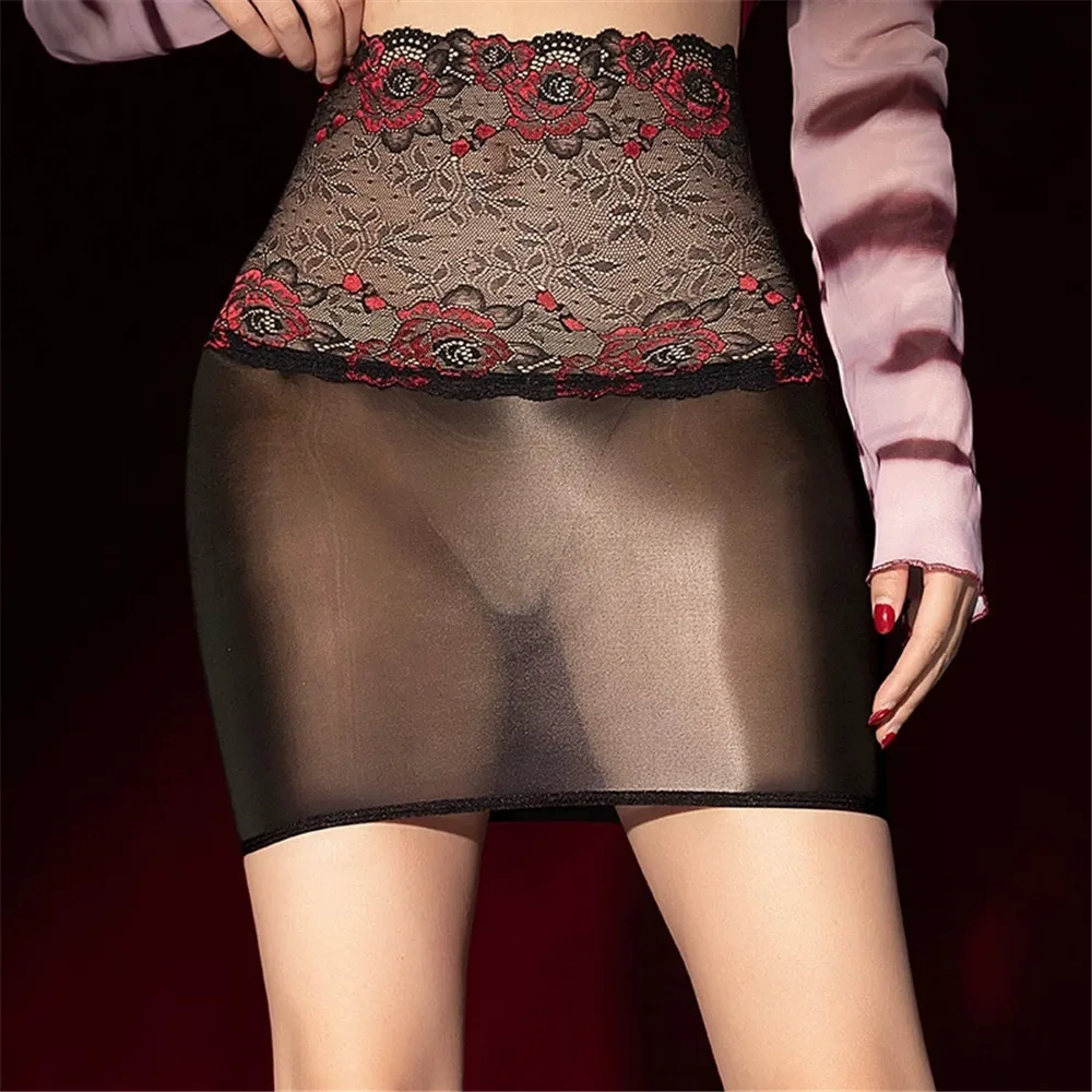 

Сексуальная женская кружевная масляная глянцевая блестящая микро-мини-юбка 8D 912 PIN, прозрачная облегающая юбка с высокой талией