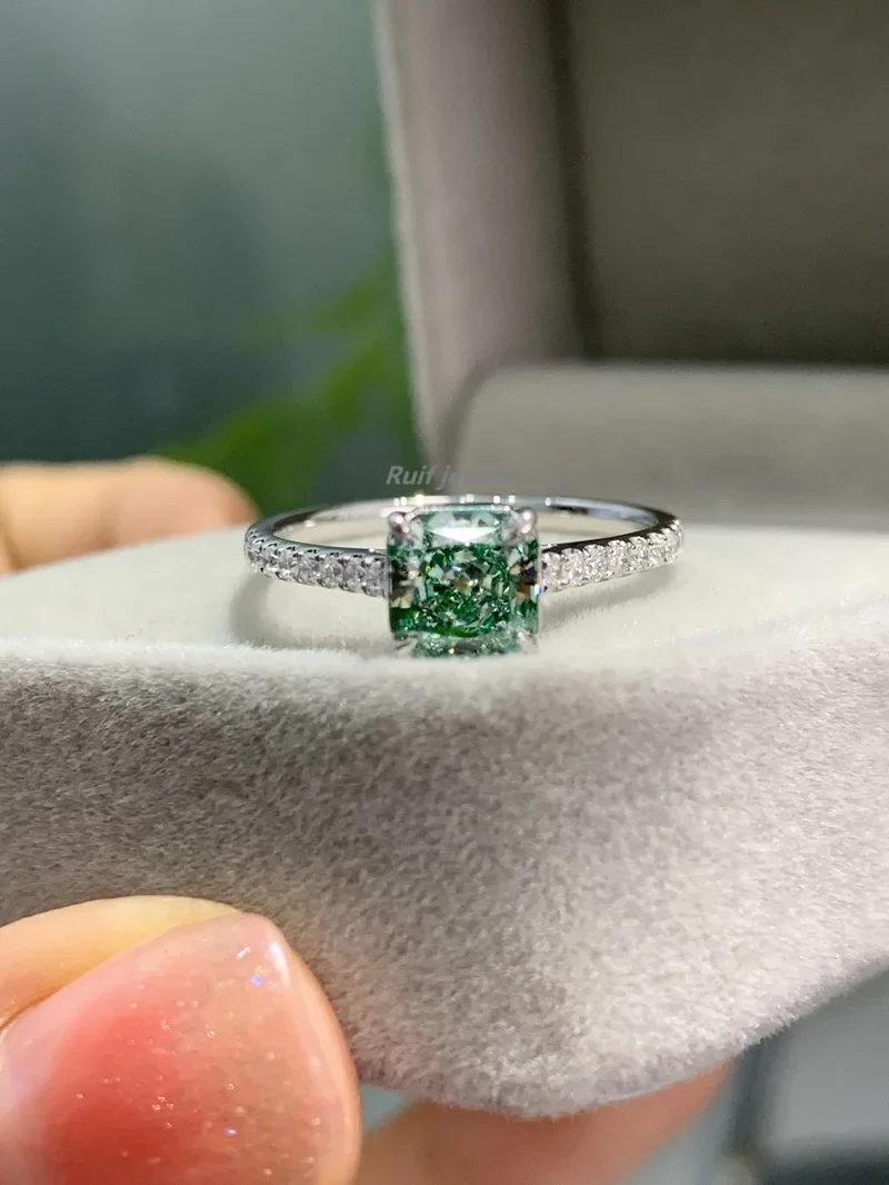 Ruif High Fine Exquisite about 1.026ct Special Green Lab Grown Diamond Rings for Women Daily Wear Luxury Jewelry